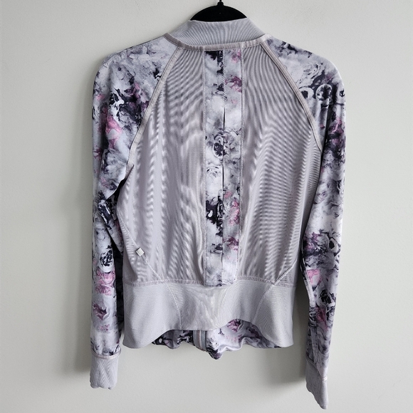 Lululemon If You're Lucky Jacket zip up gray purple Floral bomber Fairycore Sz 8 - Picture 3 of 13